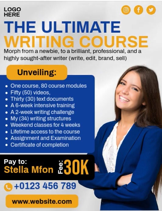 Writing Course Ads Flyer (US Letter) template