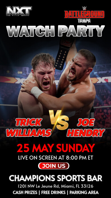WWE NXT Battleground 2025 Joe Hendry Vs Trick Williams Watch Party Instagram Story template