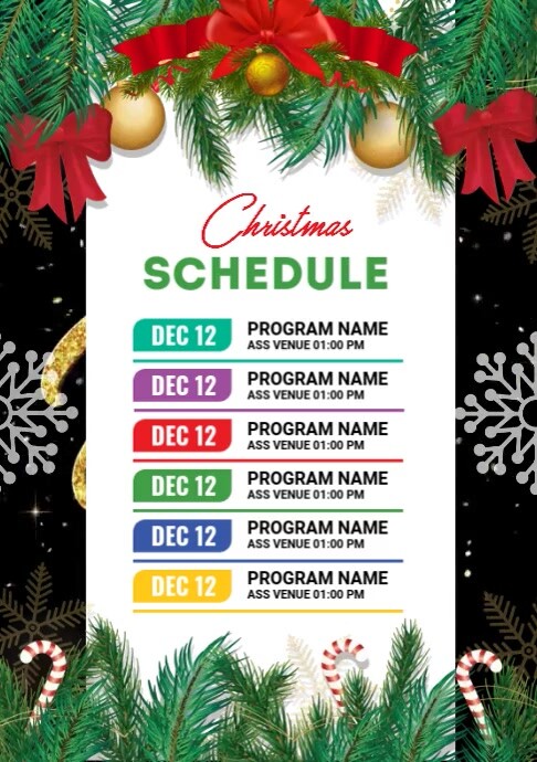 Xmas Festival Event Schedule, A4 template