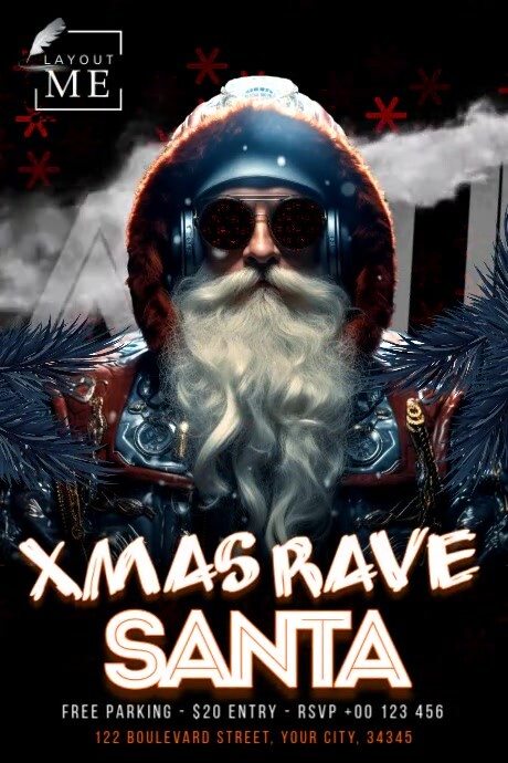 Xmas Rave Santa Poster template