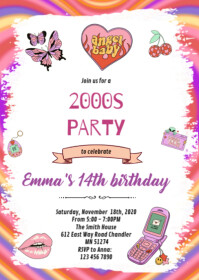 Y2k Birthday Party Invitation A6 template