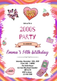 Y2k Birthday Party Invitation A6 template