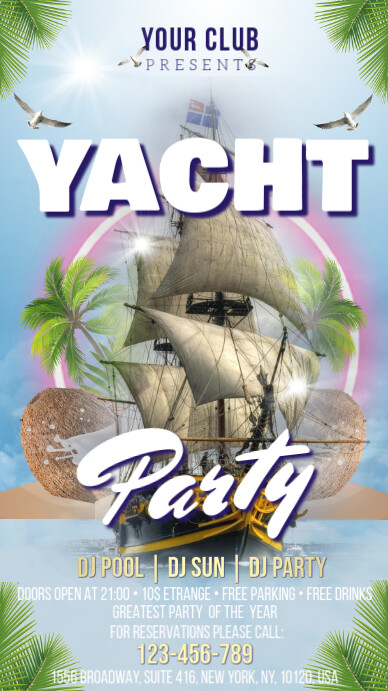 Yacht party flyer template Instagram-verhaal