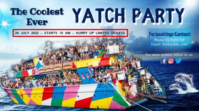 yatch party, cruise, event, boat, invite, Digitale display (16:9) template