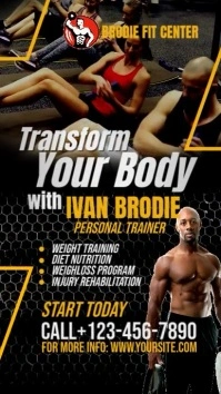 Yellow & Black Professional Body Building & Fitness Instagram Reel template