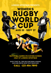 Yellow & Black Professional Women's Rugby World Cup A4 Flyer template