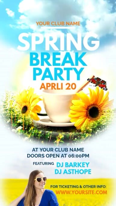 Yellow & Blue Floral Spring Break Party Tiktok Video template