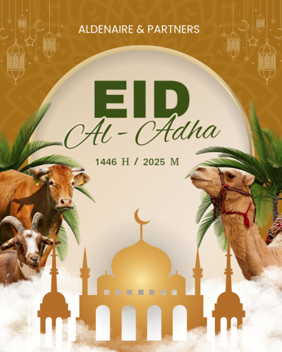 Yellow & White Minimalist Eid Al Adha Greeting Instagram Post template