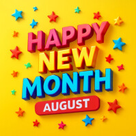 Yellow 3d Happy New Month August Instagram Post template