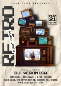 Yellow 3d Retro Night Party A4 template