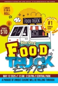 Yellow 3d Summer Food Truck  Poster template