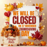 Cokelat Thanksgiving Closure Notice โพสต์บน Instagram Template