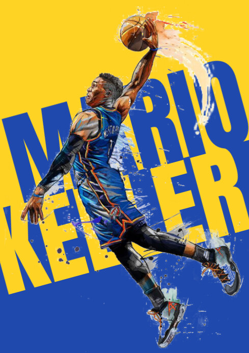 Yellow Abstract Basketball Player Name A3 template