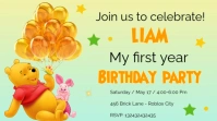 Yellow Alegre My First Year Winnie Poo Card Invitation Pantalla Digital (16:9) template