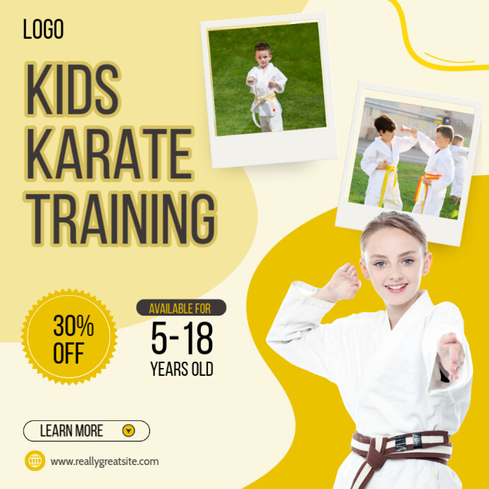 Yellow and Black Playful Kids Karate Training Instagram Post Template ...