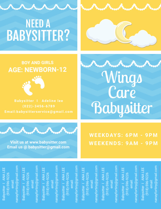 Gelber Und Blauer Babysitter Service Anzeige Mit T Vorlage Postermywall