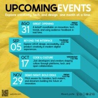 Yellow and Blue Blocks Upcoming Events Schedule Poster Template for Tech and Design