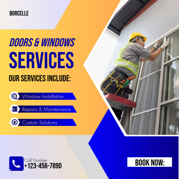 Yellow and Blue Modern Doors & Windows ServicFSDFes InstASDgram Post template