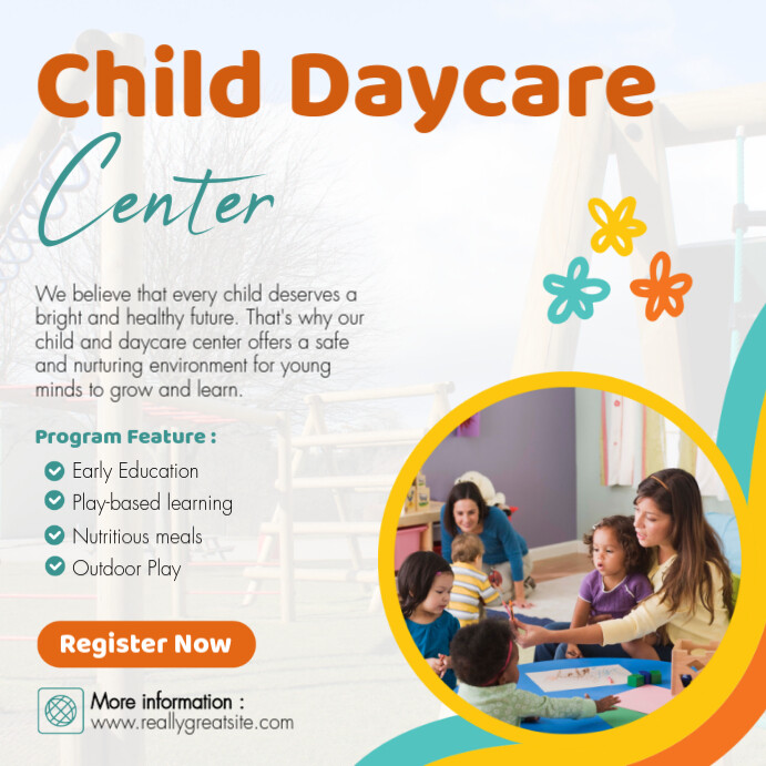 Yellow and Blue Playful Modern Child Daycare Center Instagram Post template