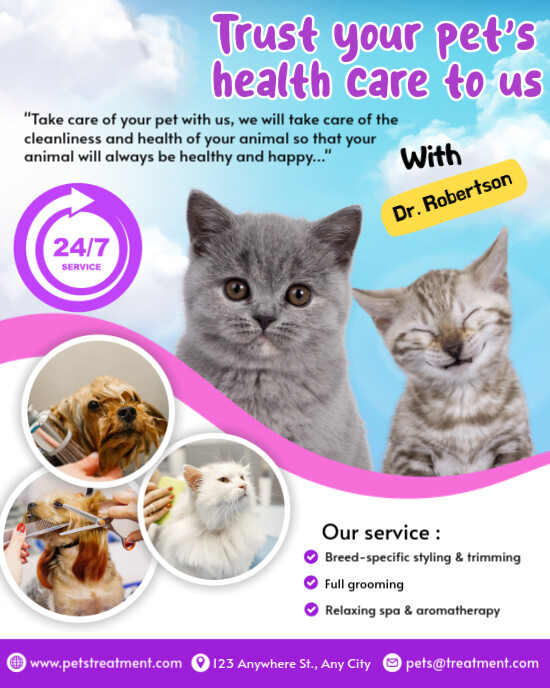 Yellow And Purple Playful Pet Grooming Services Instagram Post template