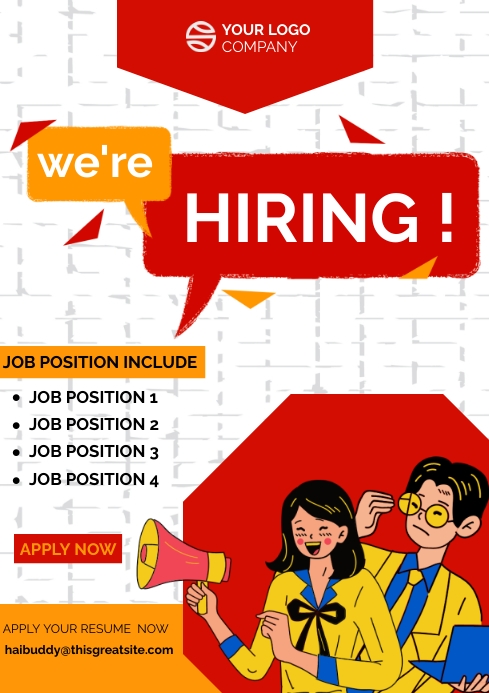 Colorful Hiring Table Example Yellow and Red Hiring Poster Templat Template | PosterMyWall