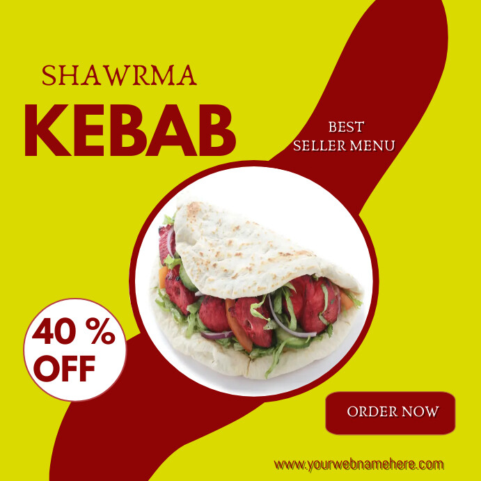 Yellow And Red Swarama Kebab Food Restaurant Instagram Post template