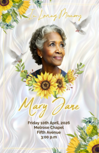 Yellow and White Floral Memorial Service Half Page Wide template