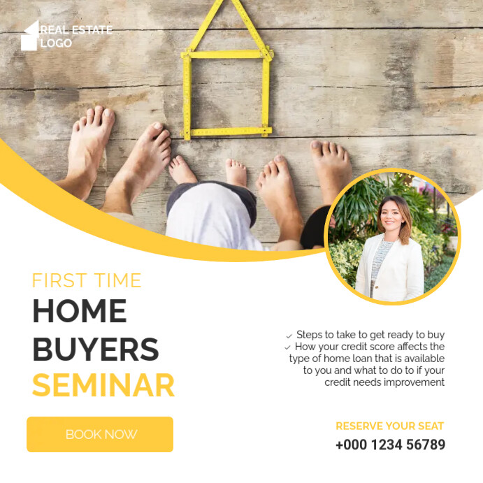 Yellow and White Home Buyers Seminar Square D Iphosti le-Instagram template