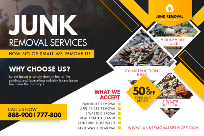 Yellow and White Junk Removal Poster Design Template | PosterMyWall