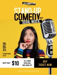 Yellow Asian Standup Comedy Night Video Flyer Pamflet (Letter AS) template