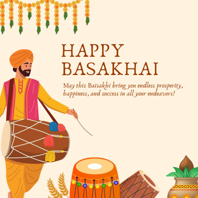 Yellow Baisakhi Day 2025baisakhi Day Celebration Instagram Post template