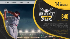 Yellow Baseball Camp Registration Video Banner Ecrã digital (16:9) template