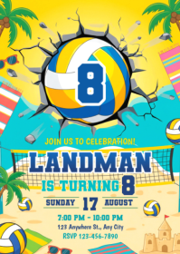 Yellow Beach Volleyball Birthday Party A6 template