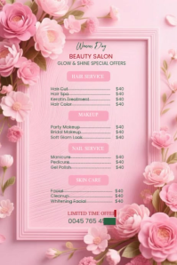 Lyserød Women's Day Beauty Salon Offers Poster Template