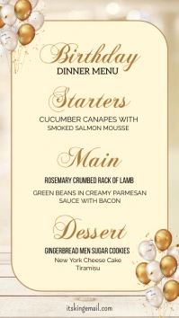 Yellow  Birthday Dinner Menu Digital Display template