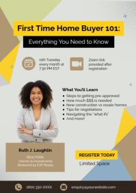 Yellow Black Professional First Time Home Buyer Ad Seminar Poster Flyer A4 template