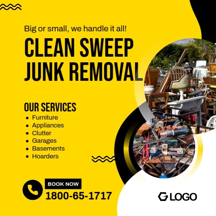Yellow Black Professional Junk Removal Service Instagram Post template