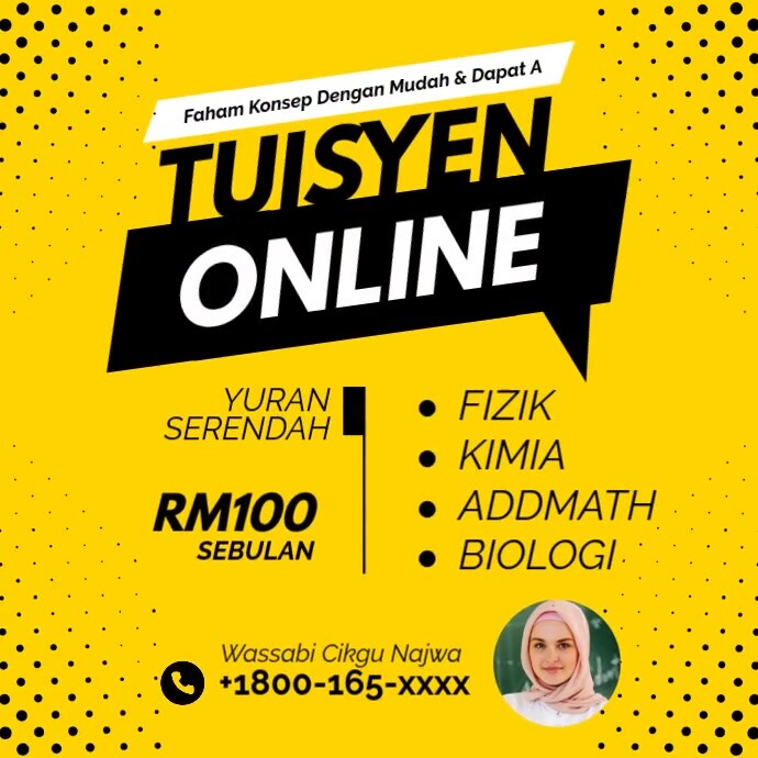 Yellow Black Professional Tuisyen Online  Instagram Post template