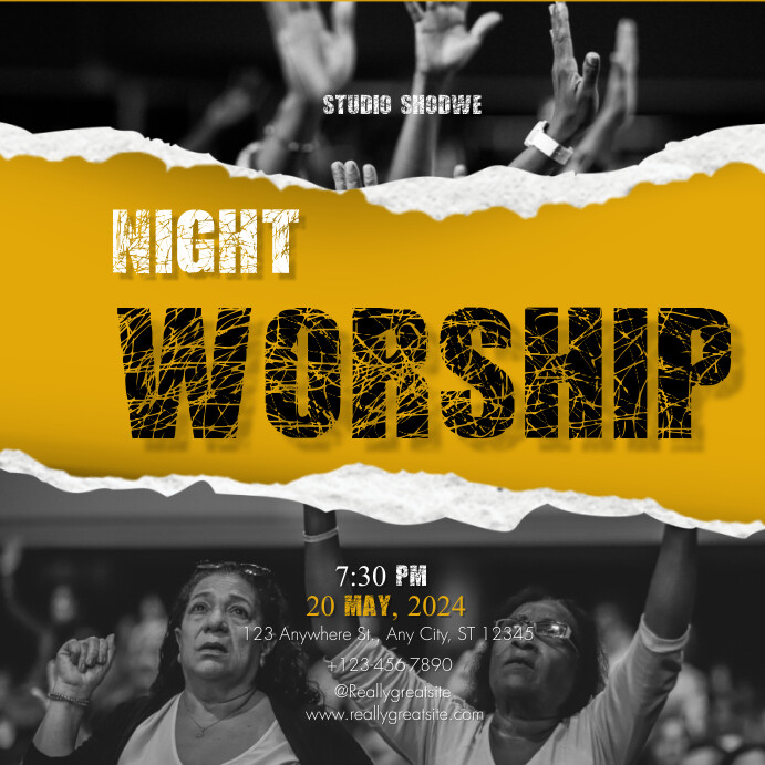 Yellow Black Torn Worship Service Instagram P template