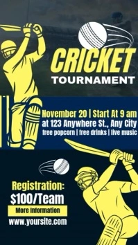 Yellow Blue Cricket Tournament Flyer Digital template