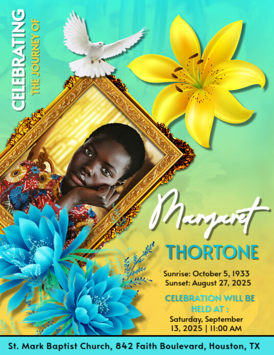 YELLOW BLUE FLOWERS FLORAL Funeral Flyer Memorial Flyer Template ...