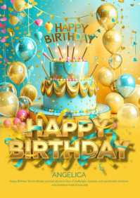 yellow blue  Pastel Bright Color Happy Birthday A4 template