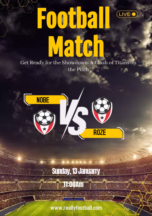 Yellow Bold Football Match Flyer A4 template