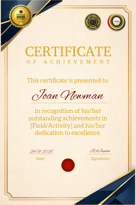 Yellow Certificate of Achievement Poster Template | PosterMyWall