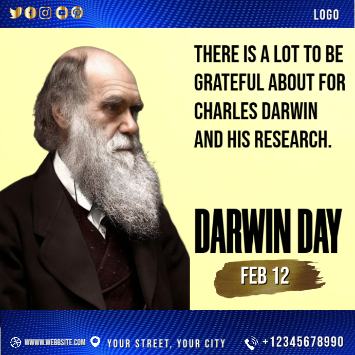 Darwin Post Code Copy of Yellow Charles Darwin Day Instagram Post | PosterMyWall