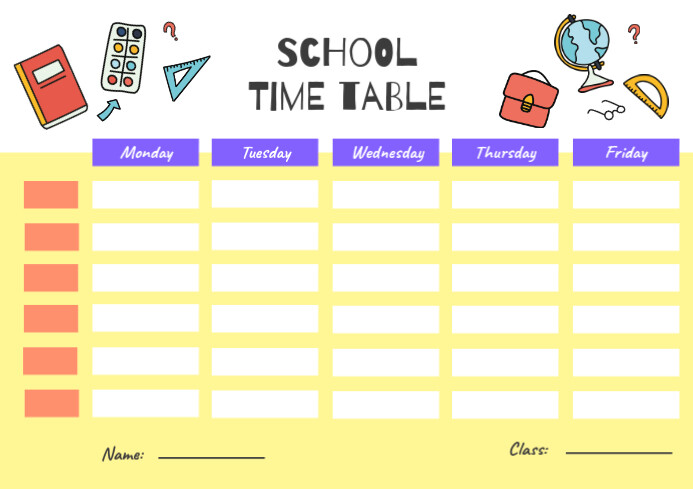 Class Time Table Layout Yellow Class Timetable Schedule Template | PosterMyWall