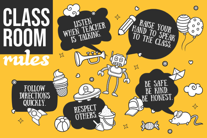 Rules Yellow Lettering Copy of Yellow Classroom Rules Landscape Poster | PosterMyWall