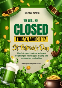 Yellow Closed For St. Patrick's Day  A4 template