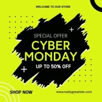 Yellow Collage Cyber Monday Sale Ad Template | Bold Promo Design For Up To 50% Off Deals Square (1:1