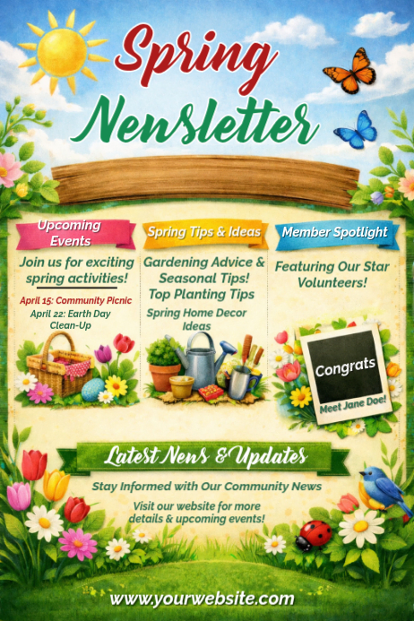 Yellow Colorful Spring Newsletter Flyer Template For Community Events ...
